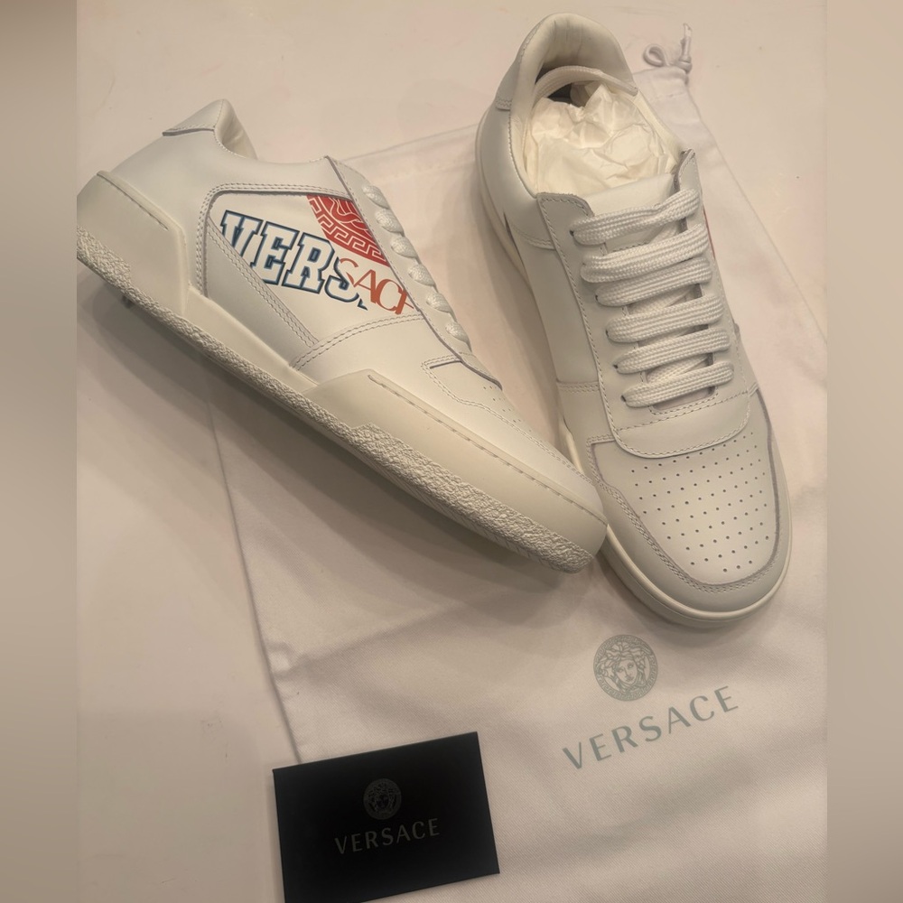 Authentic Versace White and Red Leather Sneakers